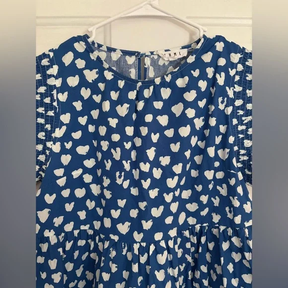 THML Blue Heart Print Flutter Sleeve Top - Picture 2 of 10